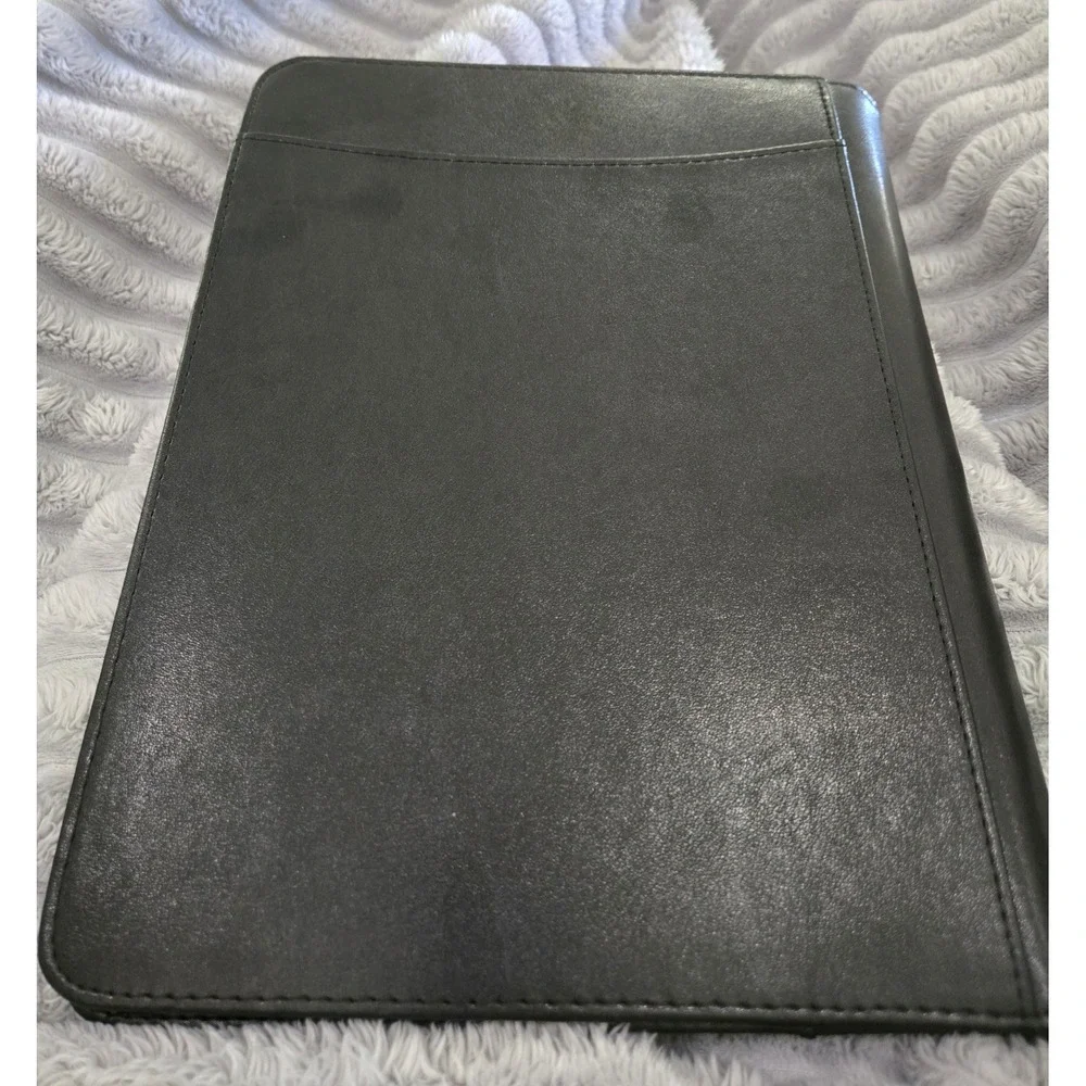 Professional Black Leather Portfolio Organizer Padfolio Business Card Holder